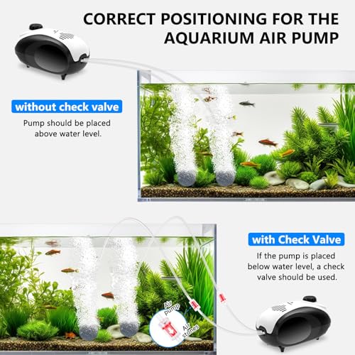fishkeeper Aquarium Air Pump, 4W/5W Fish Tank Air Pump Adjustable Air Valve Quiet Bubbler Aerator Pump with Air Stone/Tubing/Check Valve Up to 160 Gallon