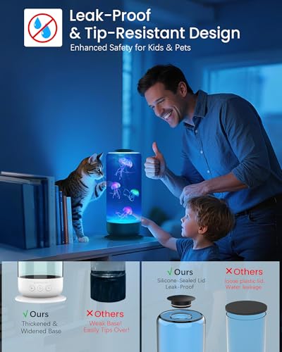 Jellyfish Lamp - 7 Color Changing LED Tank Aquarium Light, Mood Lamp for Home Office Bedroom Decor, 2 Lighting Modes for Relax/Sleep, Gift for Kids Teens Adults - color: Black