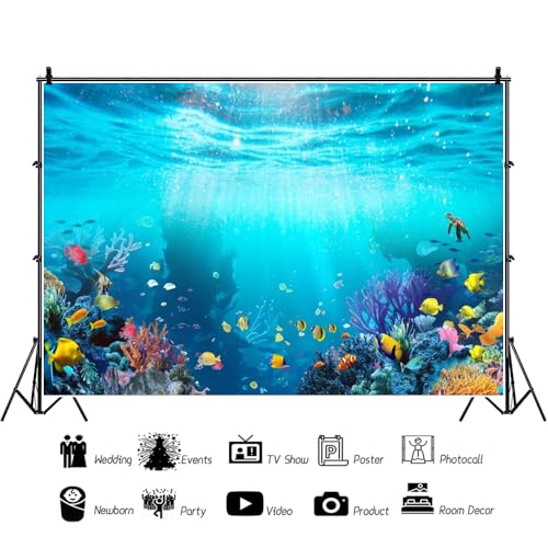 Renaiss 7x5ft Underwater World Backdrop Blue Deep Ocean Under The Sea Tropical Fishes Colorful Coral Reef Aquarium Photography Background for Kids Birthday Baby Shower Party Decor Studio Props - color: WSNWH23325, size: 7x5ft