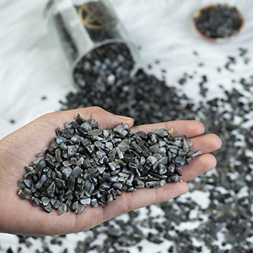 Crocon 1/2 LB Crushed Larvikite Chips Bulk Stones 1100+ Carats Natural Quartz Pieces Irregular Shape Gemstones for House Warming Gifts New Home and Chakra Healing Crystals Home Décor Gifts for Women - color: Larvikite Chips, size: 1/2 Pound