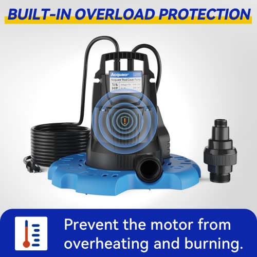 Acquaer 1/3 HP Automatic Swimming Pool Cover Pump, 2950 GPH Submersible Sump Pump with 3/4” Check Valve Adapter & 25ft Power Cord, Water Removal for Pool, Hot Tubs, Rooftops, Water Beds, Black & Blue - color: Black & Blue