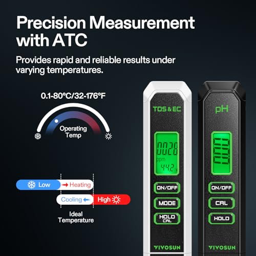 VIVOSUN Digital pH and TDS Meter Kit, 0.01pH High Accuracy Pen, 0-14.0 pH Range, ± 2% Readout 3-in-1 TDS EC Temperature Meter for Hydroponics, Pool and Aquarium, Black White, UL Certified - color: Black+White