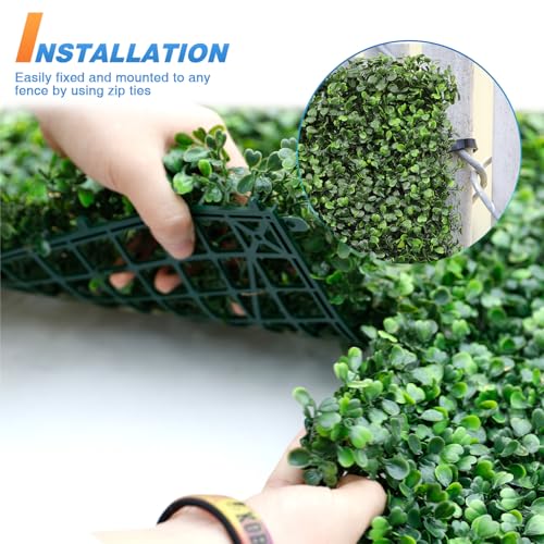 TANG 20"x20"-1PC Artificial Greenery Boxwood Panels Grass Wall Panel, Faux Privacy Fence Ivy Screens Backdrop Fake Hedge for Indoor Outdoor Wedding Décor, Boxwood - color: Boxwood, size: 20"x20"
