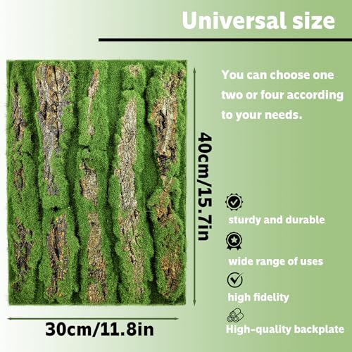 15.75x11.81in Reptile Terrarium Cork Background,Bearded Dragon Tank Bark Backdrop Wall Decor with Artificial Moss for Gecko Lizard Tortoise Frog Chameleon(1Pcs) - color: Green-15.7"*11.8"（1pcs）