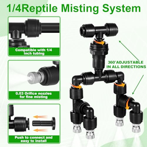 86 Pack 1/4" Reptile Mister System Reptile Mister Nozzle Kit,360 Degree Adjustable 1/4 Misting Nozzle Parts Quick Connect Fittings for Aquarium,Vivarium,Plants, Amphibians - size: 84 Pack Mister Nozzles Kit