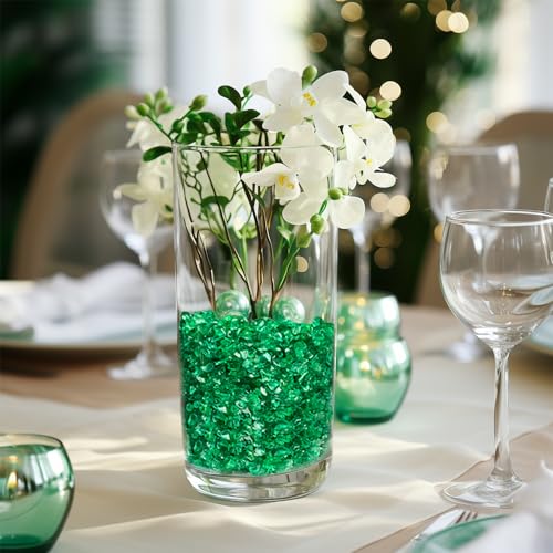 HappyFiller Crushed Glass for Resin Art,Broken Piece Granules,Craft Project,Vase Fillers Candle Holder Aquarium Fishbowl Decor, Succulent Terrarium Pebble Stones,Fire Pit Fireplace,Dark Green 1.3LB - color: Dark Green