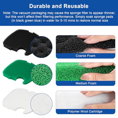 16 PCS Replacement Canister Filter Media Pads Compatible with SUNSUN HW-303B/703B Polar Aurora 370 GPH CF-400, Aquarium Bio Sponge Filter Pad Fish Tank Filters Floss Pad Parts
