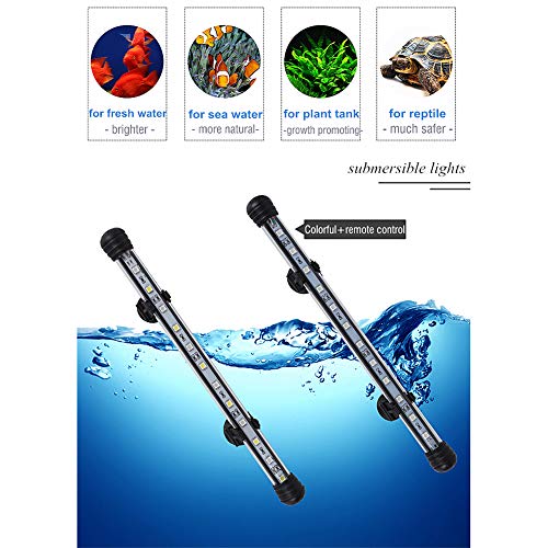 MQ 8 in Submersible LED Aquarium Light, 1.2W Color Changing Fish Tank Light with Remote Control, IP68 Crystal Glass 9 LEDs Lights Bar, for Fish Tank 10-15 inch - size: 9LED-Length 8"