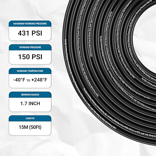 Utah Pneumatic 1/4" DOT Air Line SAE J844 PA12 Nylon Tubing for Air Suspension, Industrial Automation, Workshop Air Systems, Misting & Fluid Transfer, Black - 15.2 Meters (50ft) - color: Black, size: 1/4" x 50 Feet