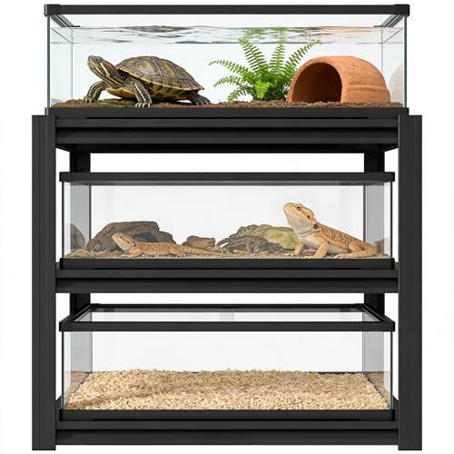 3-Tier Metal Aquarium Stand, 34" W x 18" D x 31.5" H, Adjustable Heavy Duty Fish Tank Rack, 660 lbs Capacity, Antique White (Black) - color: Black