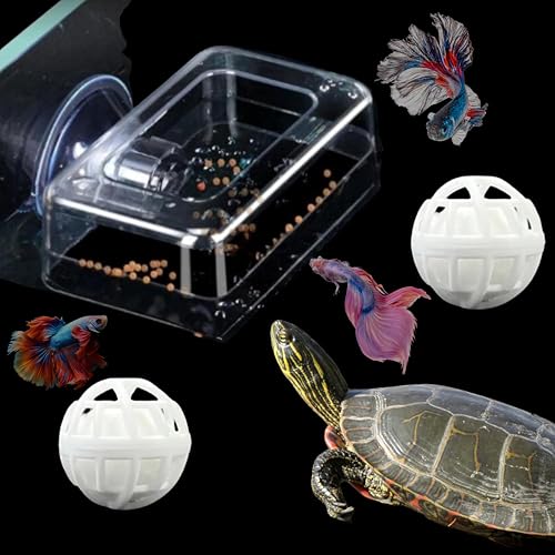 Acrylic Fish Feeding Box Ring for Turtle and Filter Balls Set, Betta Feeding Ring with Nitrifying Balls, Fish Feedings Box, Food Holder, Turtles Enrichment Toys, Tank Accessories (Clear, S) - size: Small Box Ring