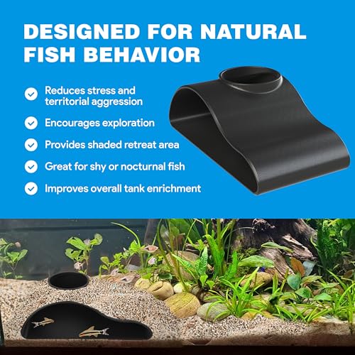 Subterranean Aquarium Hideouts – Undergravel Fish Tank Tunnels & Caves – Naturalistic Substrate-Integrated Decor for Betta, Pleco, Loach & Shrimp (Black, One Hole Hideout) - color: Black
