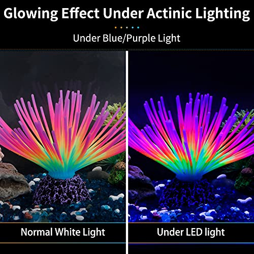 Uniclife Aquarium Imitative Rainbow Sea Urchin Ball Artificial Silicone Ornament with Glowing Effect for Fish Tank Landscape Decoration - color: Rainbow Sea Urchin