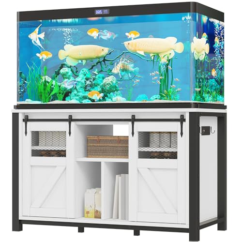 YITAHOME 120 Gallon Fish Tank Stand with Power Outlets, Heavy Duty Large Aquarium Stand with Barn Door, Reptile Tank Turtle Terrariums Table for Fish Tank Accessories Storage,1100LBS Capacity