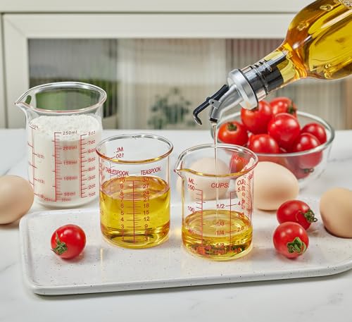 High Borosilicate Glass Measuring Cup-V-Shaped Spout，Glass Measuring Beaker for Kitchen or Restaurant, Easy to Read, 150 ML (5 Oz)-Pack of 2 - size: 150ML(5.0OZ)-Pack of 2