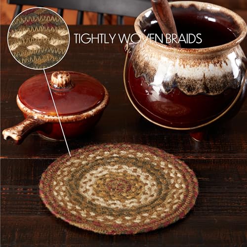 VHC Brands Tea Cabin Jute 8 inch Trivet Log Cabin Country Rustic Lodge Kitchen Tabletop Design, Moss Green and Deep Red (Pack of 2) - size: 8" Trivet (Pack of 2)