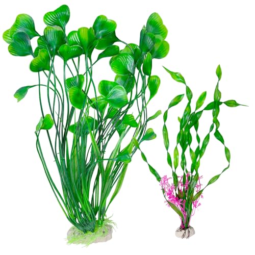 Hamiledyi Artificial Aquarium Plants Fish Tank Decorations, Soft Plastic Green Water Grass for Fish Habitat, Realistic Underwater Décor, Safe for Fish, 2-Pack - color: Green