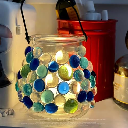 FANTIAN 1LB Flat Glass Marbles for Vase, 100 Pcs Mixed Blue Color Glass Pebbles. Glass Rocks for Vase Fillers Fish Tank Crafts Plant Pot Candle Bird Fountains and Wedding Decor - color: Mixed Blue, size: 1 Pound