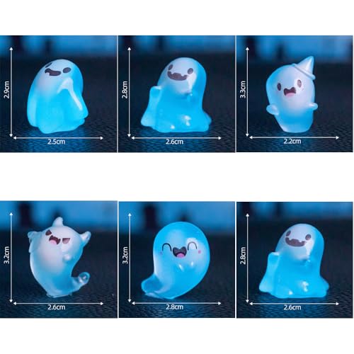 Y&ICrafts 8PCS Cute Luminous Halloween Ghost Dolls, Glow in The Dark Ghost Fish Tank Aquarium Décor, Mini Ornaments for Desktop, Micro Landscape Creative Decoration Accessories