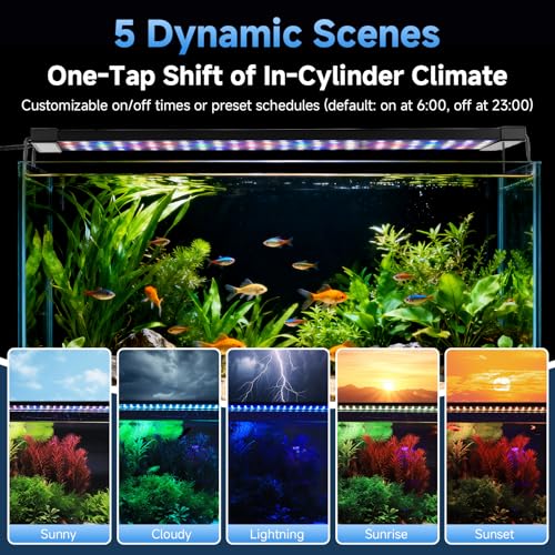 fishkeeper LED Aquarium Plant Light, 24/7 Full Spectrum Aquarium Light with 5 Nature Weather Mode, Auto On Off with Timer for 40-48 Inch Fish Tank, Adjustable Colors/Brightness with Memory Function - size: For 40-48 Inches Fish Tank