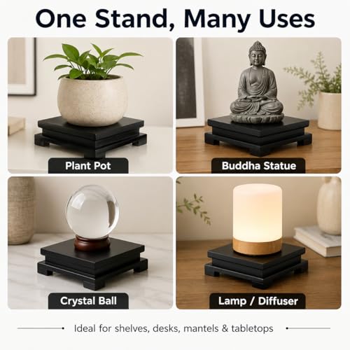 DECHOUS Square Wooden Display Stand Black - Wood Vase Pedestal Stand Display Base for Small Plant Pot, Buddha Statue, Fish Tank, Home Office Farmhouse Decoration, 6x2 Inch