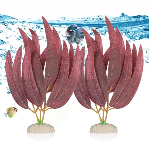 2Pcs Artificial Aquatic Plants Set - Lifelike Silk Fabric Leaves for Aquarium Decoration, Easy to Maintain, Vibrant Underwater Garden (Red) - color: Red