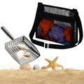 MUYIZI Sand Sifter Shovel with Mesh Beach Bag, Detachable Beach Scoop for Shell Collecting, Shark Teeth Sifter Dipper, Shell Scooper for Beach Multi-Use Sifting Tool Beach Toy for Kids & Adults(Black) - color: Black