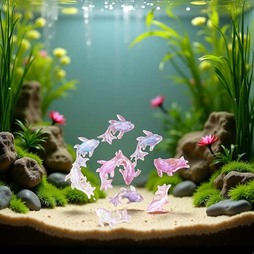 200Pcs Multicolour Cute Mini Shiny Miniature Resin Goldfish Figurines, DIY Terrarium Crafts Ornament Accessories, Mini Gardens Decor, Fairy Garden Accessories Ornament, Garden Sculptures and Statues