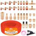 CheeMuii 100 FT 1/4" DOT Air Line with 34 Pcs Brass DOT Air Line Fittings Kit 30.5 Meter 1/4 Red Air Lines Service Kit with Push Lock Air Fitting Air Coupler & Plug Kit - color: red & gold, size: 1/4"100ft-37pcs