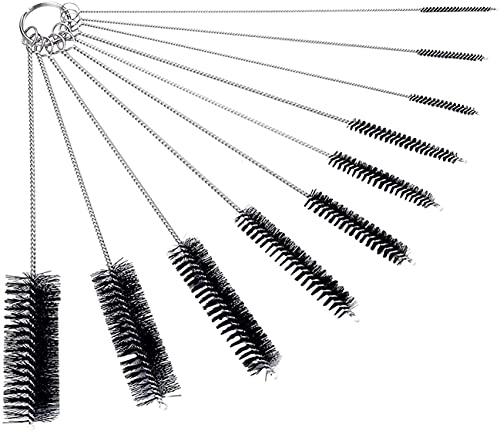 10" Lab Tube Cleaning Brush Set (10-Pack Master Kit) - Flexible Stainless Steel Handles & Multi-Size Nylon Bristles for Test Tubes, Bottles, Pipes, and Deep Detailing, Black - color: Black, size: 10pk - 2mm 3mm 4mm 5mm 6mm 8mm 12mm 16mm 20mm 24mm
