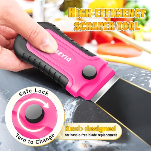 DIYSELF Razor Blade Scraper | 2 Pack Scraper Tool for Cleaning, Glass, Stickers | Paint Scraper | Heavy Duty Razor Scraper | Glass Scraper | 30 Pcs Single Edge Razor Blades for Scraping Included - color: Pink, size: 2 Pack