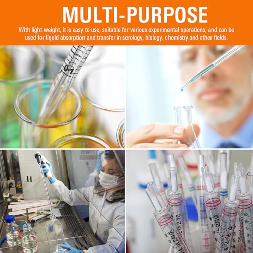 PEKYBIO Polystyrene Serological Pipettes Individually Wrapped Sterile Plastic Graduated Pipette 1ml, Pack of 100 - size: 1ML