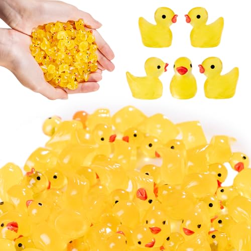 100 Pieces Mini Resin Luminous Ducks Yellow Tiny Duckies for Miniature Dollhouse Decor Accessories Garden Aquarium Miniature Characters Fairy Garden Potted DIY Ornament Party - style: The Yellow Duck 100PC