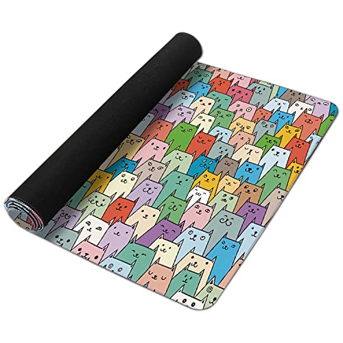 Cute Colorful Cats Extended Gaming Mouse Pad Large Desk Mat with Non-Slip Rubber Base and Stitched Edges,Keyboard Mouse Mat Desk Pad for Work,Game,Office,Home 35.4 * 15.7 Inch - color: Cute Colorful Cats