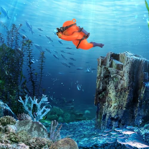 onesimcr Floating Fish Tank Decorations, Aquarium Decorations, Lovely Diver Fish Tank Decorations, Floating Device Fish Tank Accessories，Suitable for All Kinds of Fish Tanks(Orange)… - color: Orange