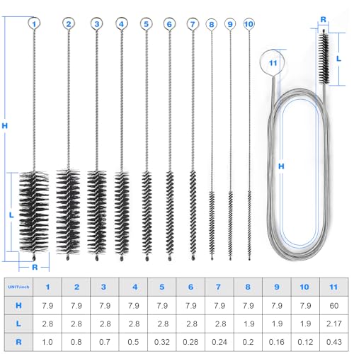 Ixiaoyoo Cleaning Brushes Set, 10 Pieces 8 Inch Nylon Tube Brush + 60 Inch Flexible Long Drain Brush, Hose Pipe Brush, Suitable for Home Kitchen, Bathroom, Fish Tank, Water Pump Accessories (Black) - color: Black Cleaning Brush Set