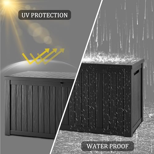 TARKARI 270 Gallon Resin Deck Box, Waterproof Outdoor Storage Box, Lockable for Patio Furniture, Garden Tools, Pool Accessories, UV-Resistant for All Weather Use, Black - color: Black, size: 270 GAL