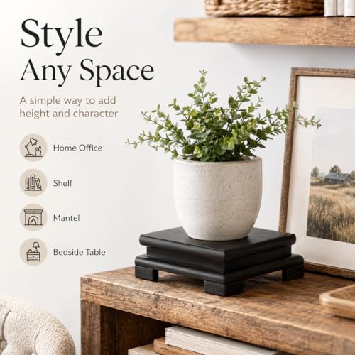 DECHOUS Square Wooden Display Stand Black - Wood Vase Pedestal Stand Display Base for Small Plant Pot, Buddha Statue, Fish Tank, Home Office Farmhouse Decoration, 6x2 Inch