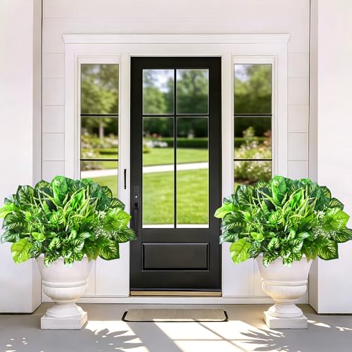 Livole 12Pcs 12 Styles Artificial Plants Outdoor Realistic UV Resistant Artificial Flowers Large Bunches Faux Plants Greenery Stems Boston Fern for Garden Porch Planter Window Box Home Decor - size: 12Pcs