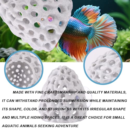 Shrimp Dome Hide, Plastic Porous Designed Aquarium Dome Hide Cave Shelter Hideout with Suction Cup Aquarium Decor Fish Tank Accessories for Small Fish Shrimp Guppy Hiding House Resting(White)