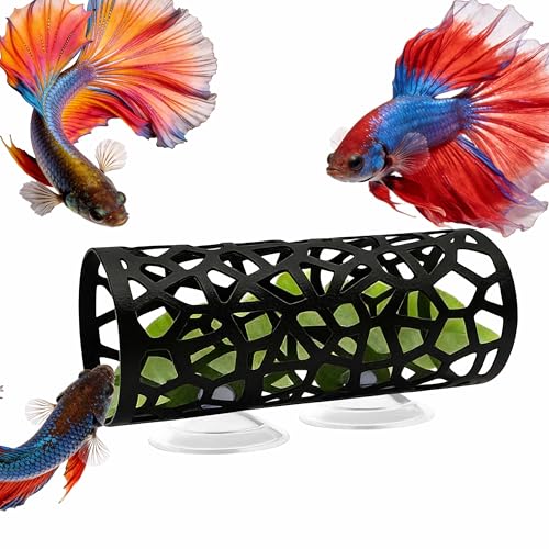 Black Metal Betta Fish Hammock Hideout Cave Aquarium Tunnel with Hollow Pattern, Floating Betta Log Resting Spot, Shrimp Cave Habitat, Betta Fish Tank Accessories, Small Fish Enrichment Toy - color: Fish Hammock - B