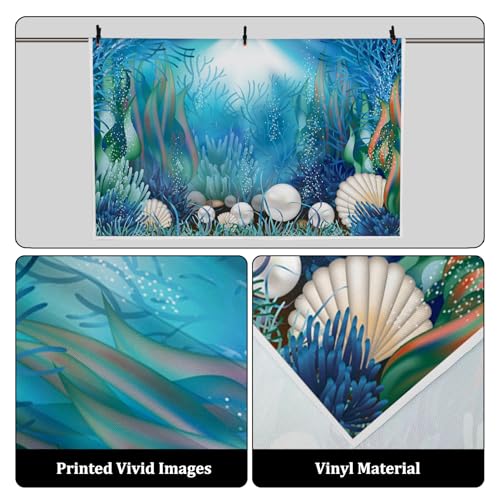 AOFOTO 6x4ft Fairytale Undersea Pearl Shell Backdrop Deep Sea Plants Coral Pearl Mussels Underwater Mermaid's Shelter Background for Photography Happy Birthday Party Banner Baby Shower Photo Booth - size: 6x4ft
