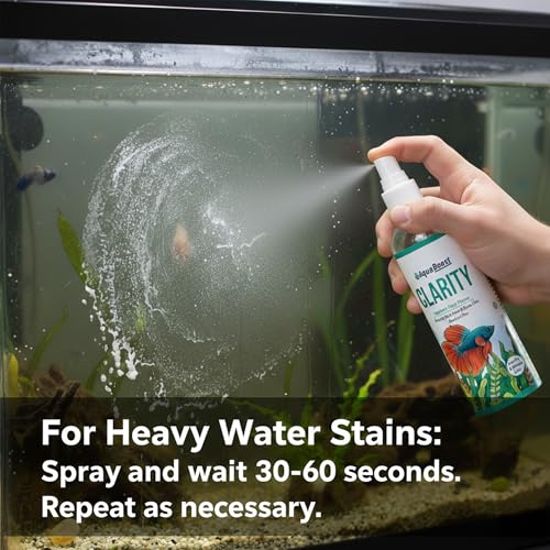 Aquarium Glass Cleaner - Streak-Free, Removes Water Spots & Mineral Deposits, Ammonia-Free, Safe for Acrylic & Plastic, 8oz Spray Bottle with Microfiber Cloth