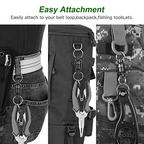 Lixada Magnetic Net Release Holder Fly Fishing Net Retractor Fishing Net Keeper Magnet Clip Landing Net Connector for Fishing Hooks, Lures, Flies, Trout Line - color: Black, style: 1 Connector