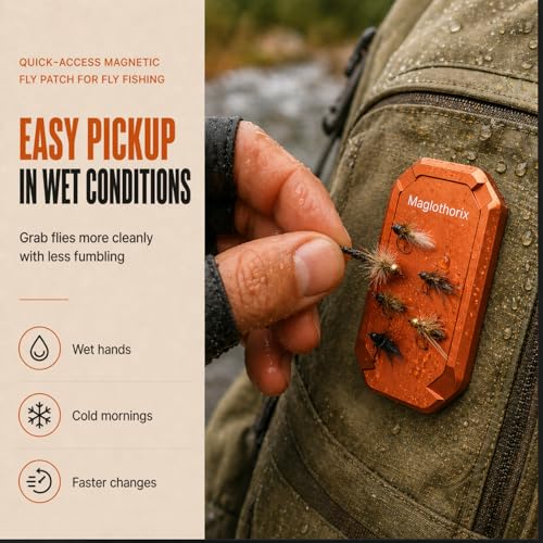 Fly Fishing Accessories Magnetic Fly Patch for Fly Fishing, Quick-Access Holder, Aluminum Card-Style Backplate, Easy Pickup with Wet Hands for Vest, Chest Pack, Waders,or Hat - color: Orange