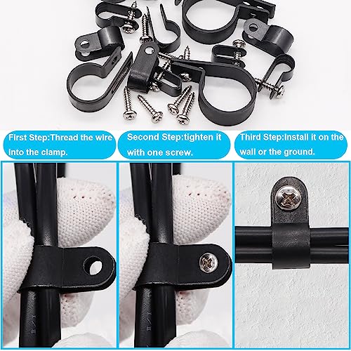 TWTADE 306PCS Black Cable Clamps Nylon Plastic R-Type 6 Sizes 3/16'' 1/4'' 3/8'' 1/2'' 3/4'' 1'' Cable Mounting Wire Clips Assortment Kit with Screws for Wire Management H-049 - color: Black-306PCS