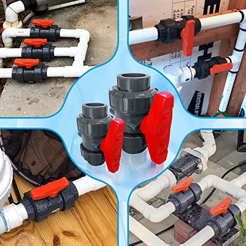 PVC Union Ball Valve, 2" Inch (DN50) True Union Full Flow Ball Valve with ASTM EPDM O-ring, Slip Socket, Full Port for Water System - color: 2inch-1Pc