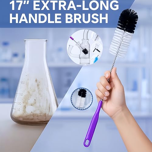 12 Pcs Glass Tube Pipe Cleaning Brush Set – 35" Flexible Hose Brush, 17" Extra Long & Multi-Sized Nylon Cleaners for Curved Glass Tubing, Narrow Neck Tumblers, Straws & Crevices