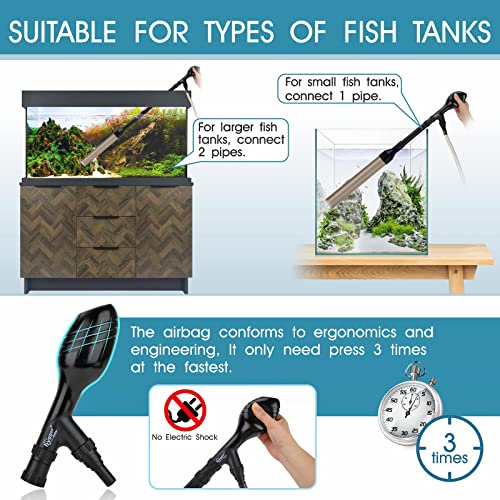 hygger Manual 256GPH Gravel Vacuum for Aquarium, Run in Seconds Aquarium Gravel Cleaner Low Water Level Water Changer Fish Tank Cleaner with Pinch or Grip Suction Ball Adjustable Length - size: L