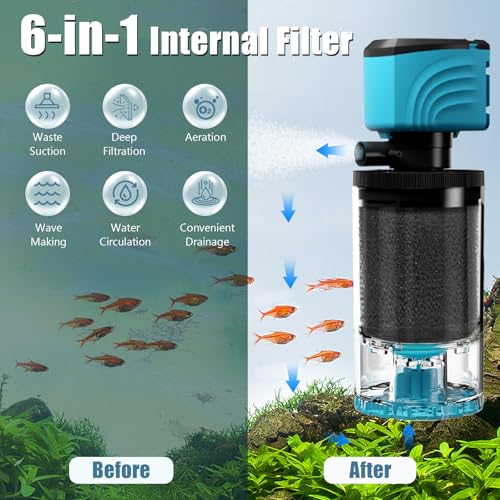 Submersible Aquarium Filter, Upgraded 15-50 Gallon Fish Tank Filter with Fish Guard, 220GPH Internal Whisper Pump, Fresh/Saltwater, Debris Tray, Check Valve, 8-Inch